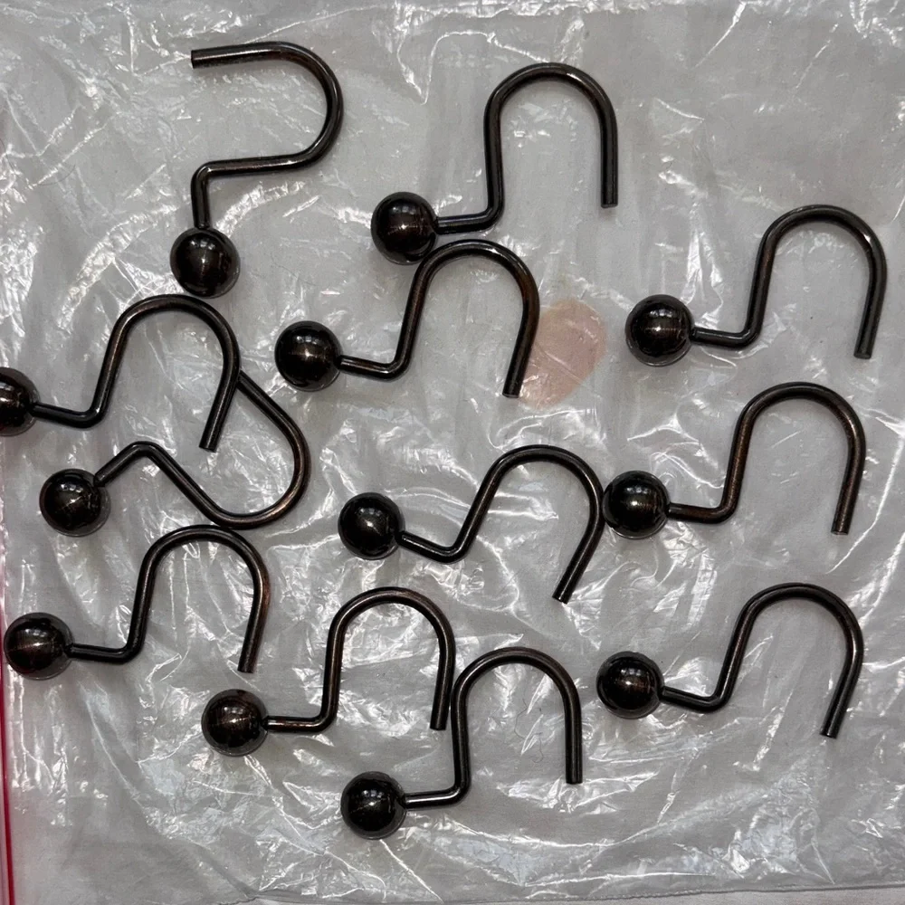 Black Metal heavy shower Curtain Hooks dark silver grey heavy duty set of 12
